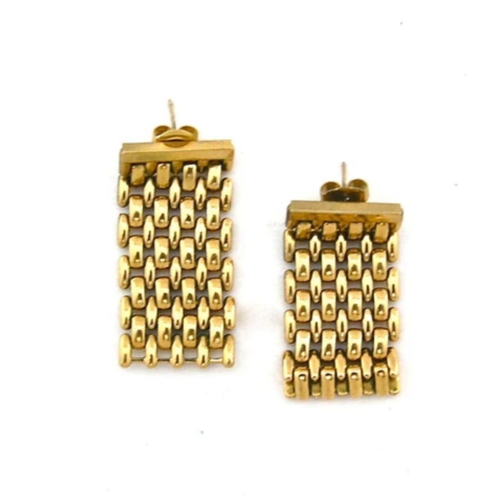 Vintage Gold Mesh Statement Earrings Retro 80s Style Drop Dangle